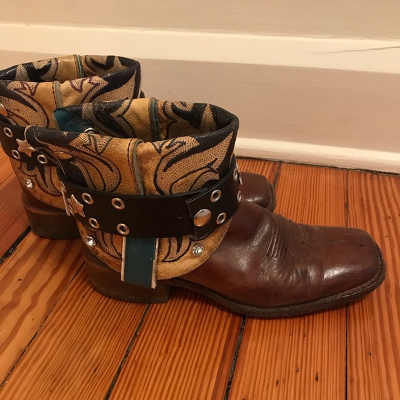 Folded flipped vintage Nocona painted cowboy Canty boots - Picture 2 of 11